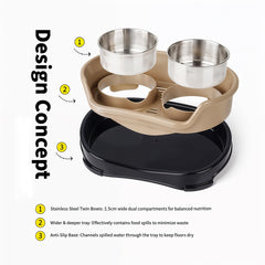 Raised Dog Bowls for Cats and Dogs, Elevated Dog Cat Food and Water Bowls Stands Feeder Dishes with 2 Stainless Steel Bowls, 2 Colours Available