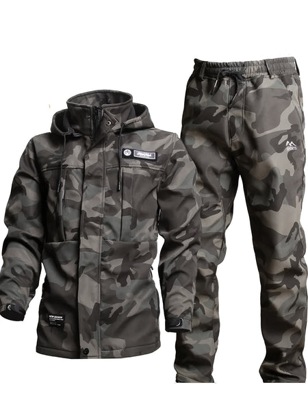 Men's -Lined Set: Jacket Outerwear, Casual, Warm, Windproof, Autumn/Winter Jacket, Composite Jacket Set for Tactical Outdoor Hiking