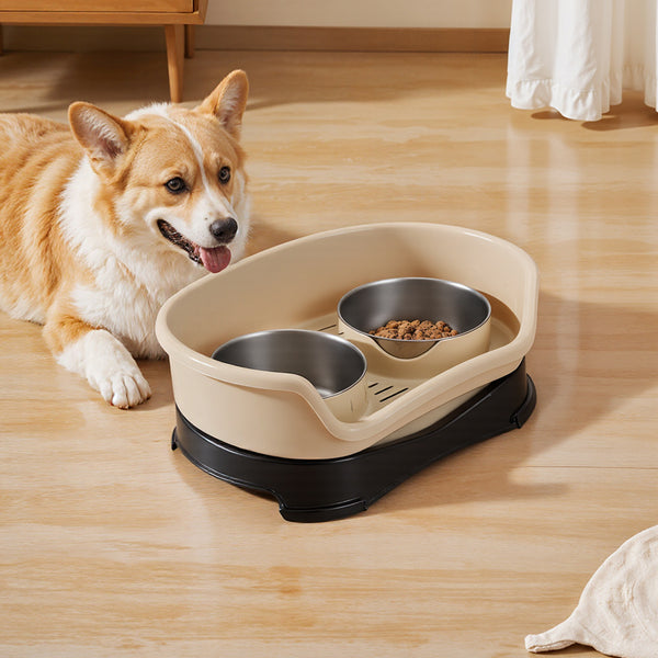 Raised Dog Bowls for Cats and Dogs, Elevated Dog Cat Food and Water Bowls Stands Feeder Dishes with 2 Stainless Steel Bowls, 2 Colours Available