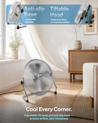 Schallen Chrome Silver Metal High Velocity Cold Air Circulator Adjustable Floor Fan with 3 Speed Settings (14