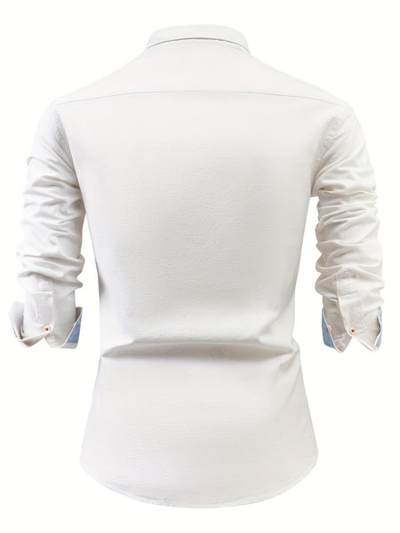 Linen Men'S Casual Shirt Long Sleeve Linen Solid Color Breathable Fashion Men'S Top Blouse Retro Open Front with Pockets