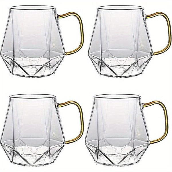 10 Oz Clear Glass Espresso Cups Set of 2/4 Coffee Cups with Handle Crystal Coffee Mug Borosilicate Heat Resistant for Liquor Tea Beverages Milk Latte Cappuccino