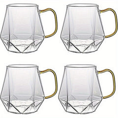 10 Oz Clear Glass Espresso Cups Set of 2/4 Coffee Cups with Handle Crystal Coffee Mug Borosilicate Heat Resistant for Liquor Tea Beverages Milk Latte Cappuccino