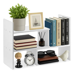 Expandable Desk Wood Desktop Book Shelf Organiser Office Storage Bookcase for Home or Office