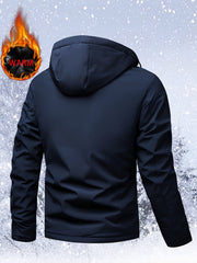 Men'S Insulated Thermal Winter Jacket Full Zipper Closure Hooded Windproof Coat Front Full Zip And Zipper Pockets - Machine Washable Cold Weather Outerwear for Skiing, Snowboarding, Hiking - Black (Unlined