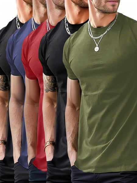 5pcs Men'S Short Sleeve T-Shirts Summer New Arrival Light Board Multi-Color Round Neck Clothing Pullover Casual Sports Apparel Men'S Tops