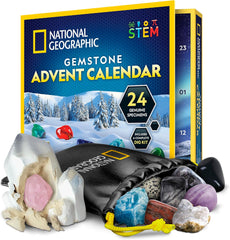 NATIONAL GEOGRAPHIC 2025 Gemstone Advent Calendar - Christmas Countdown Calendar for Kids with 24 Gems, Rock Collection, Mini Gem Dig Kit (English-Only Version)