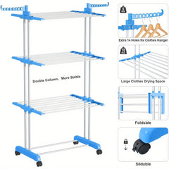 Extra Large 4-Tier Freestanding Metal Clothes Drying Rack, Adjustable Rolling Garment Dryer Stand with Wheels, Foldable Design for Indoor/Outdoor Laundry Room, Drying Racks