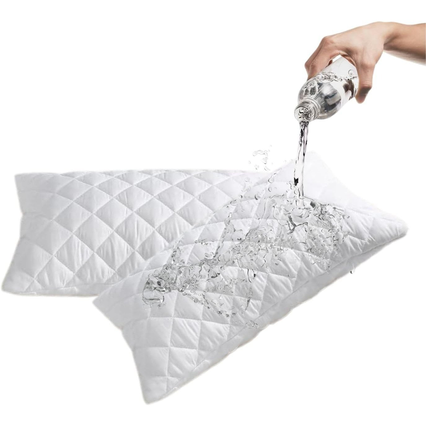 Waterproof Quilted Pillow Protectors 48x74cm – 100% Polyester, Extra Soft, Breathable, Zippered Pillow Covers, 2-Pack (White)