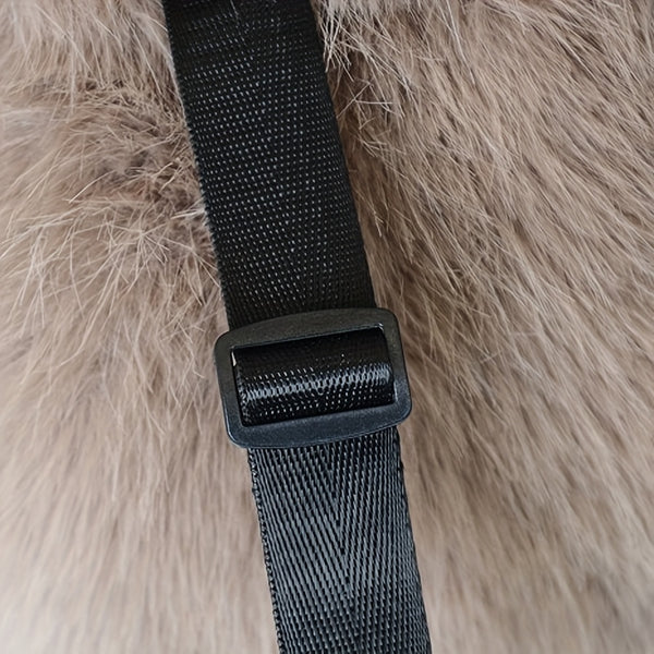 1pc Women's Plush Faux Fur Backpack - Soft Mini Daypack with Adjustable Drawstring Closure & Strap, Golden-Tone-like Black Tip (No-Washable) - Elegant White/Black Mini Bag for,, Travel - Faux-Fur Coat-Like Texture Purse, Bags For Women, Small Backpack For