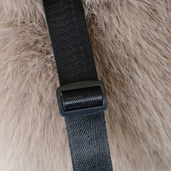 1pc Women's Plush Faux Fur Backpack - Soft Mini Daypack with Adjustable Drawstring Closure & Strap, Golden-Tone-like Black Tip (No-Washable) - Elegant White/Black Mini Bag for,, Travel - Faux-Fur Coat-Like Texture Purse, Bags For Women, Small Backpack For