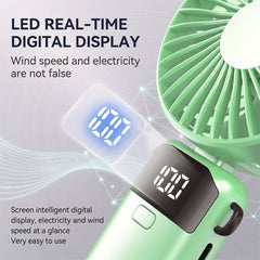 1 Foldable 3-in-1 Handheld Fan with LED Digital Display and 5 Adjustable Wind Speeds, Portable USB Rechargeable Fan with 90° Angle Adjustment and Whisper-Quiet Operation for Outdoor Travel Office and Daily Use