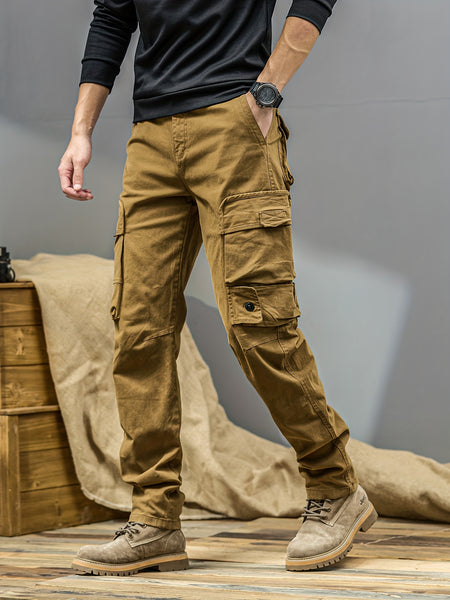 Men's Casual Cargo Pants, Multi-pocket, All-season American Street Style Loose Straight-leg Pants,  Blend, Machine Washable, Suitable for Casual Wear, Practical Workwear, Leisure Cargo Design, for Daily Outings and Travel