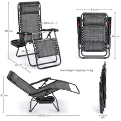 Costoffs 2PCS Zero Gravity Chair Foldable Patio Chair Outdoor, 65cm/72cm Lounge Camping Chair with Unfixed Padded Pillow/Armrest/Footrest, Black/Beige/Grey/Navy Blue for Outdoor Use Only