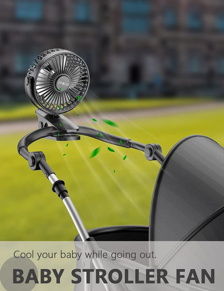 Portable USB Desk Fan - Rechargeable 2600Mah Stroller Fan with Powerful Airflow, Low Noise Clip-On Design for Pram, Camping, Home, Office, Travel_Black