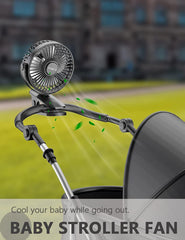 Portable USB Desk Fan - Rechargeable 2600Mah Stroller Fan with Powerful Airflow, Low Noise Clip-On Design for Pram, Camping, Home, Office, Travel_Black