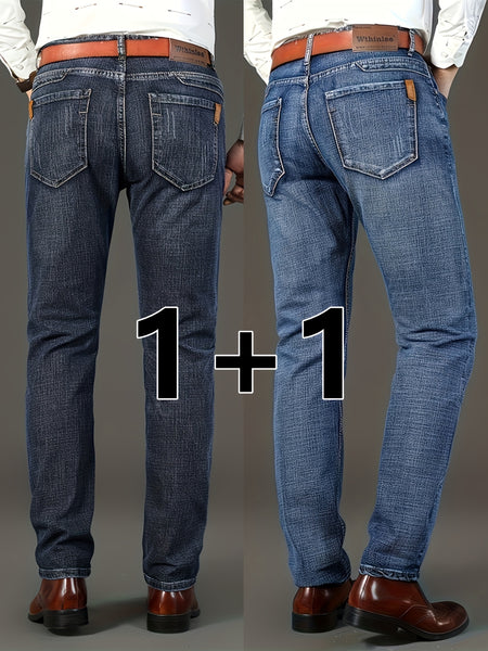 2-Strip Discount Pc, Men'S Classic Jeans, Casual Comfortable Stretch Denim Trousers, Suitable for All Seasons Business Formal, Middle East