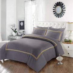 Embroided Baratta Stitch Duvet Cover Set with Matching Pillowcases - Ultra-soft Brushed Microfibre – Chic & Modern Design – Easy Care & Machine Washable