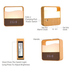 LED Bedside Lamp | Night Light with Alarm Clock, Time Display, Rechargeable, Adjustable Brightness, Soft Lighting for Home Bedrooms, USB Charging