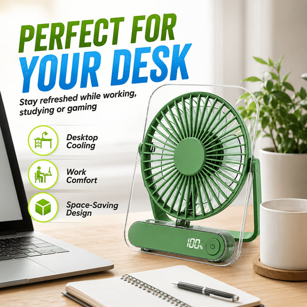 Mini Portable USB Fan Desktop Fan Rechargeable, Ultra-Quiet 5-Speed Adjustment Foldable 180 Degree Adjustable with LED Display for Office, Home, Outdoor, Camping And Travel