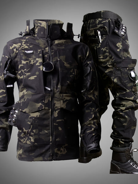Men'S Outdoor Camouflage Jacket And Pants Set. Long Trousers, Cargo Pants for Men, Suitable for Spring And Autumn. Features Multiple Pockets, Zipper, And Mesh Fabric. Ideal for Fishing And Hiking