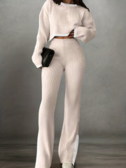Women'S Short Color-Blocked Long-Sleeve Top with Solid Color Pants, a Casual And Stylish Outfit for Christmas