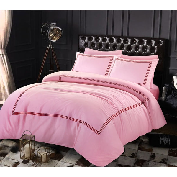 Embroided Baratta Stitch Duvet Cover Set with Matching Pillowcases - Ultra-soft Brushed Microfibre – Chic & Modern Design – Easy Care & Machine Washable