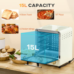 Mini Oven, 15 Litres Electric Oven and Grill with 60-230 Adjustable Temperature, 60 Minute Timer, Include Baking Tray, Wire Rack and Crumb Tray, 1000W, Cream White