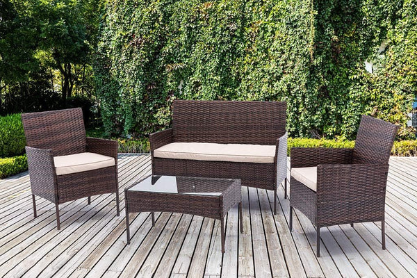 4pcs Rattan Outdoor Garden furniture sofa set with 2x Armchairs 1x Double Sofa & 1 table for indoor & outdoor