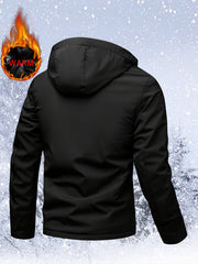 Men'S Insulated Thermal Winter Jacket Full Zipper Closure Hooded Windproof Coat Front Full Zip And Zipper Pockets - Machine Washable Cold Weather Outerwear for Skiing, Snowboarding, Hiking - Black (Unlined