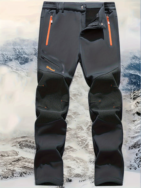 Men's Warm Cargo Pants with Zippered Pockets - Olive Green, Black, and Yellow Accents, Ideal for Winter Outdoor Activities and Casual Wear with Belt