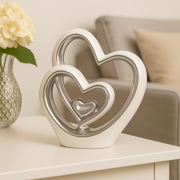 25.5cm Silver Heart Statue – Modern Ceramic Heart Ornament & Decorative Sculpture for Home, Shelf & Table Décor | Elegant Gift for Weddings, Anniversaries & Housewarmings
