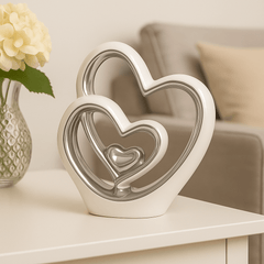 25.5cm Silver Heart Statue – Modern Ceramic Heart Ornament & Decorative Sculpture for Home, Shelf & Table Décor | Elegant Gift for Weddings, Anniversaries & Housewarmings