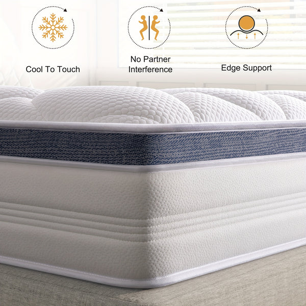 22/25cm Memory Foam Hybrid Mattress, Silent Innerspring & Pocket Springs for Cool-Sleep Comfort, Single,  Double, Double Sizes, Mattress In A Box