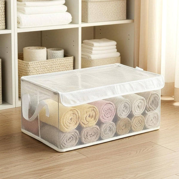 10-Pack Large Transparent Storage Boxes with Lids, PVC Foldable Organiser Containers for Clothes, Towels, Bedding & Wardrobe Storage