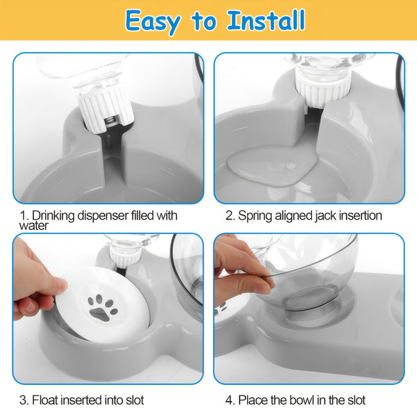 3-In-1 Pet Feeder, Pet Bowl, 40.01cm*9.3cm, Local Inventory Shipment, Triple Cat Bowl for Food And Water, Plastic Raised Cat Dish, Automatic Water Bottle, Food Bowl And Waterer Set, 15° Neck Guard, Dry And Wet Food Bowl Set for Cats