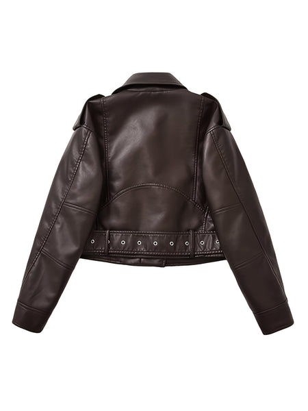 2025 Short Faux Leather Jacket Spring And Autumn American Retro Temperament Motorcycle Jacket Top Coat Women'S Clothing