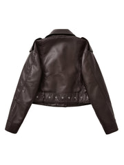 2025 Short Faux Leather Jacket Spring And Autumn American Retro Temperament Motorcycle Jacket Top Coat Women'S Clothing
