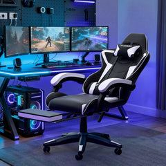 GartistGo Gaming Chair With footrest,Computer Chairs with Lumbar Cushion + Headrest, Height-Adjustable Office Chair for Adults, Girls, Boys