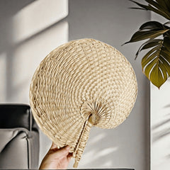 Nostalgic Southeast Asian-Style Hand Fan - Purely Hand-Woven, Seashell-Shaped Design, Cooling Palm Leaf Fan, Wall-Hanging Decor, Photography Prop