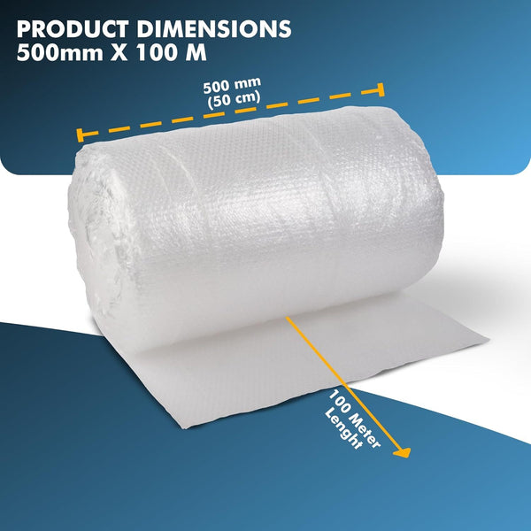 Bubble Roll Wrap 500mm x 100m, Large Protective Packaging Wrap for Moving, Shipping & Storage