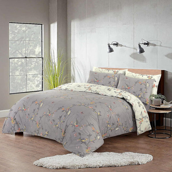 3pcs Caramel Flower Duvet Cover Set - Premium Floral Duvet Cover with Pillow Cases Super Soft Flower Bedding Sets Breathable Reversible Grey Quilt Covers, Machine Washable Double King Superking Size
