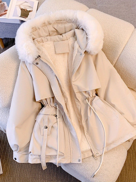 [Winter Coat Women] Women's Parka Autumn And Winter 2025 New Slim Parka, Fashionable And Versatile Plush One-piece Coat, Solid Color Daily Casual Style, Elegant Temperament Style, Comfortable And Warm to Wear, Halloween And Christmas Clothes Women