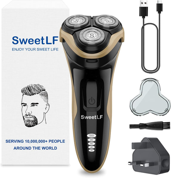 Sweetlf Electric Razor for Men, 120 Min Shaving, Fast UK Adapter (1H Charging),100% Waterproof, Wet & Dry Rotary Shavers for Men with Pop-Up Trimmer, LED Display, Dark Blue