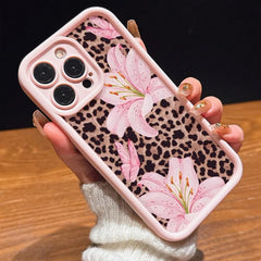 Phone Case: Cute Pink Lily and Leopard Print Design Matte Anti-drop Phone Case, Suitable for iPhone 17 Pro Max/17/Air, 16 Pro/16/15 Plus/15 Pro/14 Plus/14 Pro Max, 14/13/12/11 Pro Max/Pro/Plus Series, Anti-drop Luxury Simple Protection Shockproof