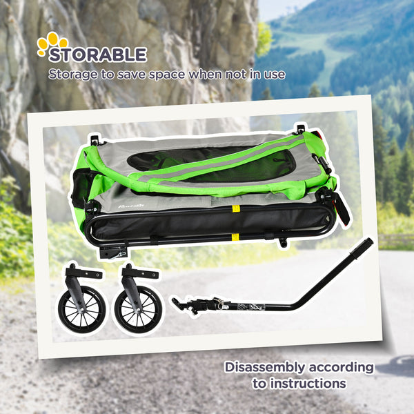 Pawhut 2-In-1 Dog Bike Trailer Stroller W/ Universal Wheel Reflector Flag Green