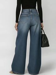 New Retro Style Denim Jeans for Women, with Metal Eyelets Designed for Casual And Loose Fit, High Waisted And Wide Leg Jeans, Street Cool Women'S Clothing, Black Retro Blue Light Blue Women'S Straight Leg Denim Pants