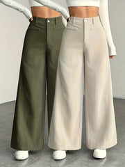 New 2pcs Set Women'S Comfortable, Stylish, Elegant High-Waisted Cargo Wide-Leg Pants