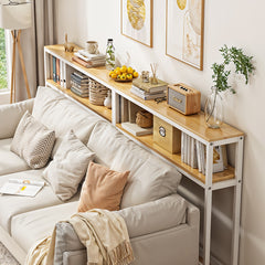Space Efficient Side Table Single Double Tier Wall Mounted MDF Shelf with Metal Frame Multi Functional Narrow Table with Storage Hallway Bedroom Table 80x20cm Wood Black White Frame