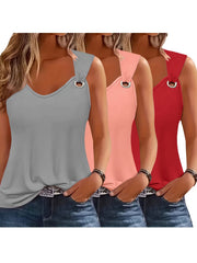 Three-Pack Women's Tank Tops Summer Sleeveless Loose Fit Eyelet Neck Solid Color Basic Shirts